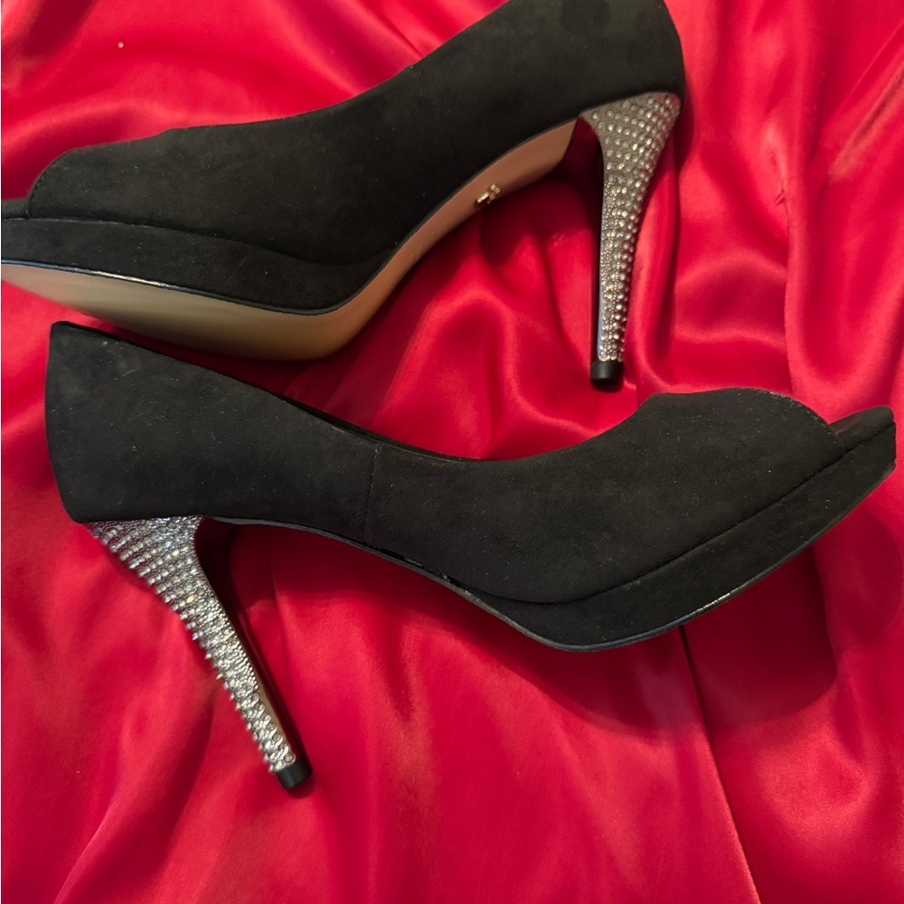 Nina Black Heels with Rhinestone accent heels